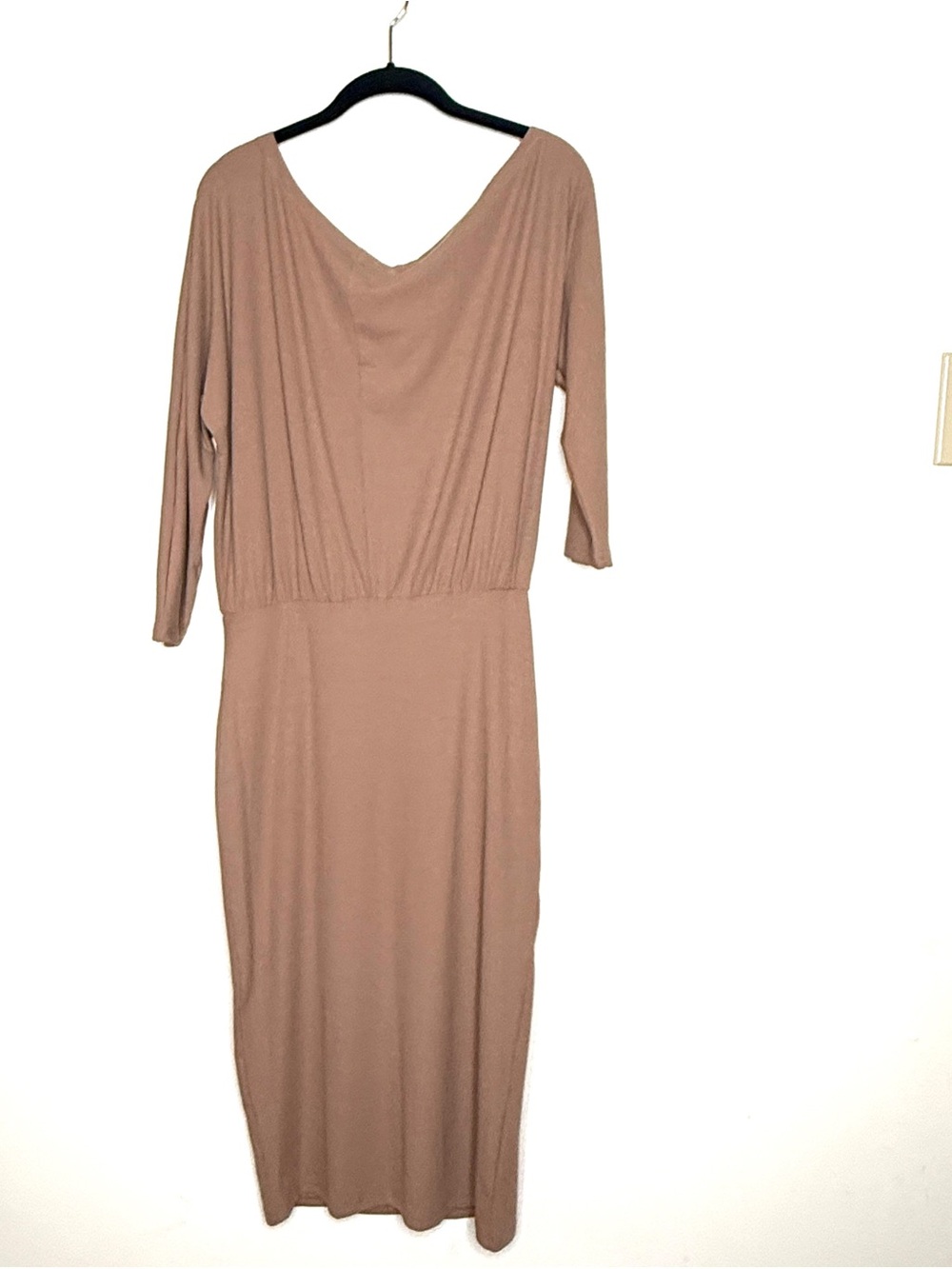 NWT Boutique One Shoulder Ribbed Bodycon Midi Dress TaupeMedium Elastic Waist